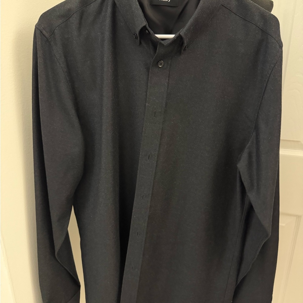 Theory Men's pure wool Dark Charcoal Button-Down Shirt